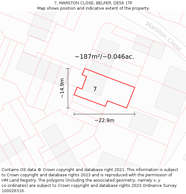 7, MARSTON CLOSE, BELPER, DE56 1TP: Plot and title map