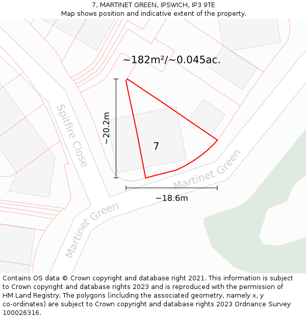 7, MARTINET GREEN, IPSWICH, IP3 9TE: Plot and title map