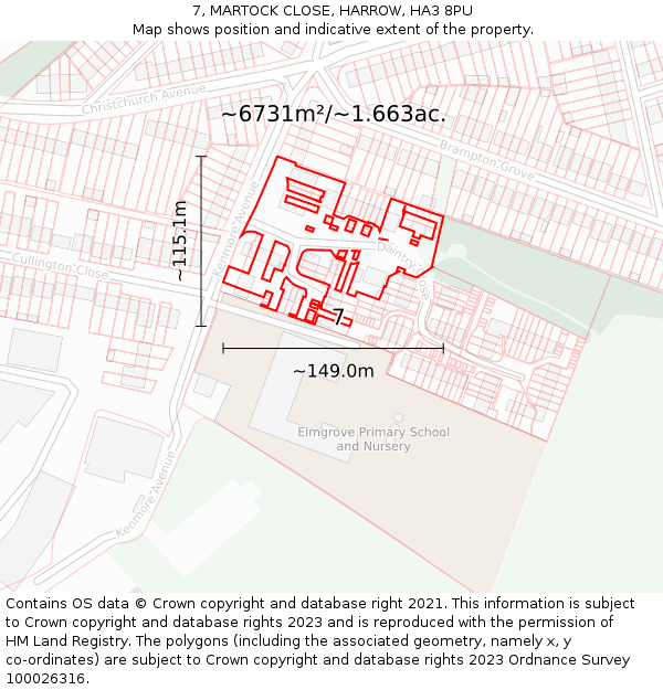7, MARTOCK CLOSE, HARROW, HA3 8PU: Plot and title map