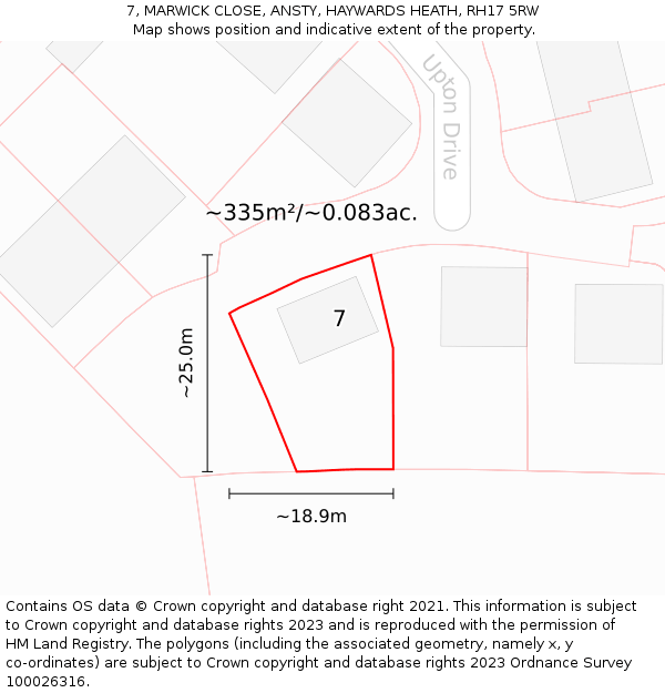 7, MARWICK CLOSE, ANSTY, HAYWARDS HEATH, RH17 5RW: Plot and title map