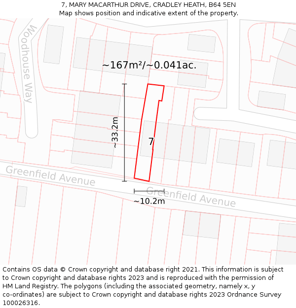7, MARY MACARTHUR DRIVE, CRADLEY HEATH, B64 5EN: Plot and title map