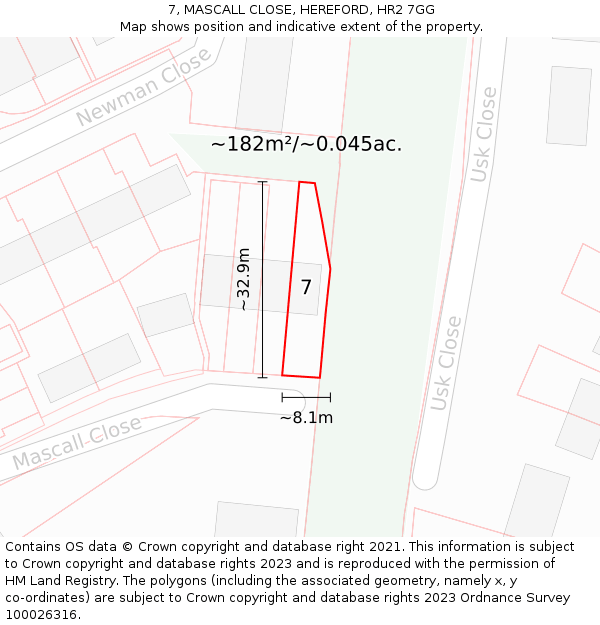 7, MASCALL CLOSE, HEREFORD, HR2 7GG: Plot and title map