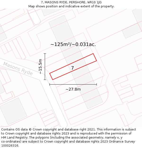 7, MASONS RYDE, PERSHORE, WR10 1JG: Plot and title map