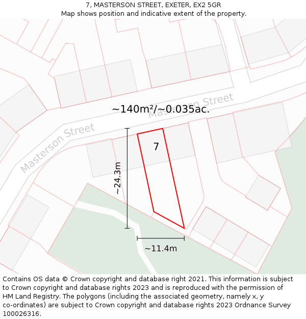 7, MASTERSON STREET, EXETER, EX2 5GR: Plot and title map