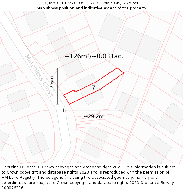 7, MATCHLESS CLOSE, NORTHAMPTON, NN5 6YE: Plot and title map