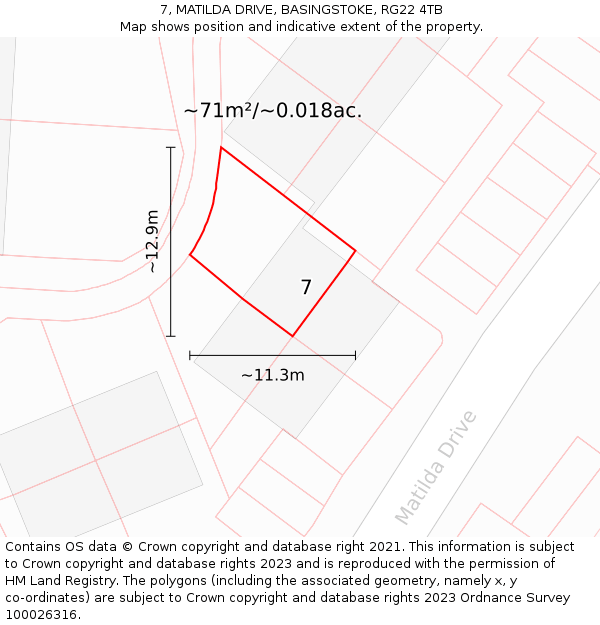 7, MATILDA DRIVE, BASINGSTOKE, RG22 4TB: Plot and title map