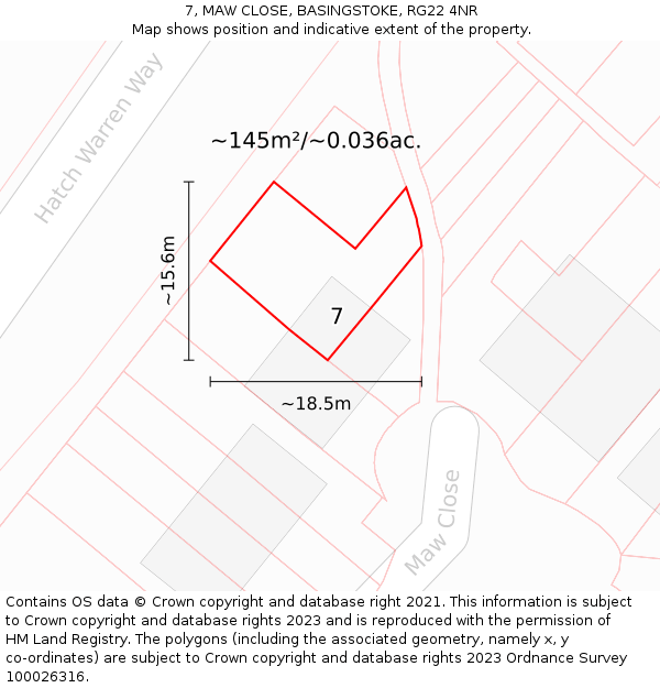 7, MAW CLOSE, BASINGSTOKE, RG22 4NR: Plot and title map
