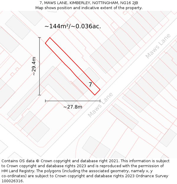 7, MAWS LANE, KIMBERLEY, NOTTINGHAM, NG16 2JB: Plot and title map