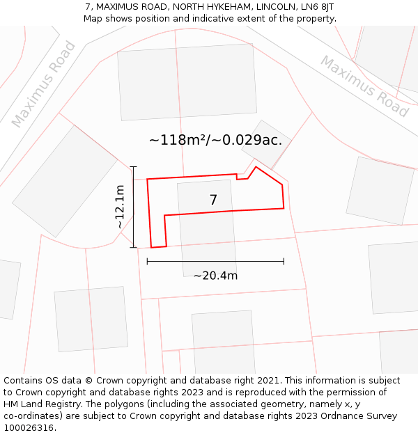 7, MAXIMUS ROAD, NORTH HYKEHAM, LINCOLN, LN6 8JT: Plot and title map