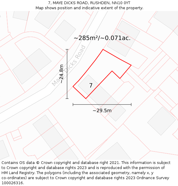 7, MAYE DICKS ROAD, RUSHDEN, NN10 0YT: Plot and title map