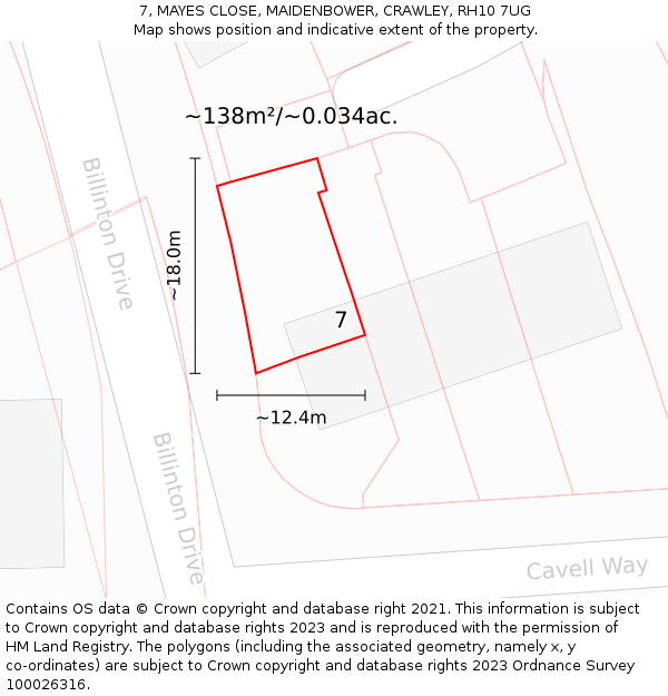 7, MAYES CLOSE, MAIDENBOWER, CRAWLEY, RH10 7UG: Plot and title map