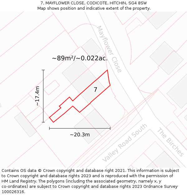 7, MAYFLOWER CLOSE, CODICOTE, HITCHIN, SG4 8SW: Plot and title map