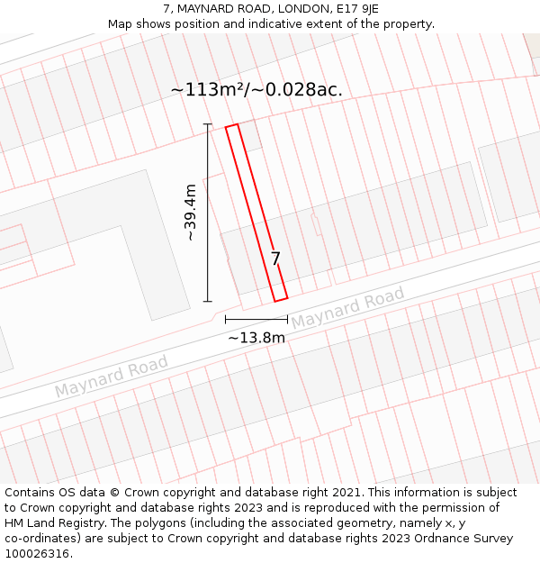 7, MAYNARD ROAD, LONDON, E17 9JE: Plot and title map