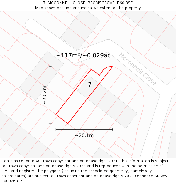 7, MCCONNELL CLOSE, BROMSGROVE, B60 3SD: Plot and title map