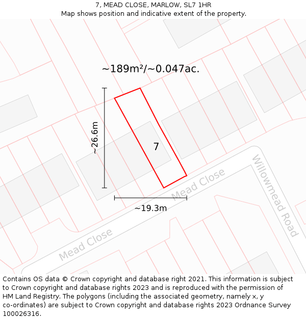 7, MEAD CLOSE, MARLOW, SL7 1HR: Plot and title map