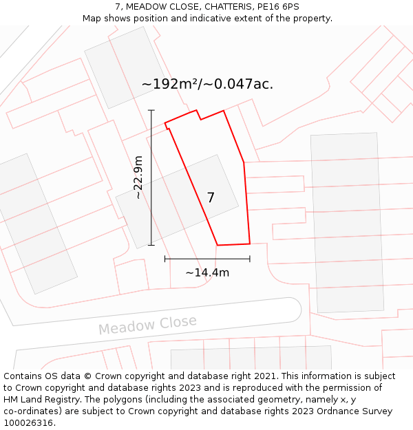 7, MEADOW CLOSE, CHATTERIS, PE16 6PS: Plot and title map