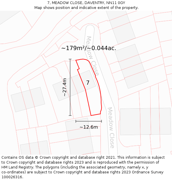 7, MEADOW CLOSE, DAVENTRY, NN11 0GY: Plot and title map