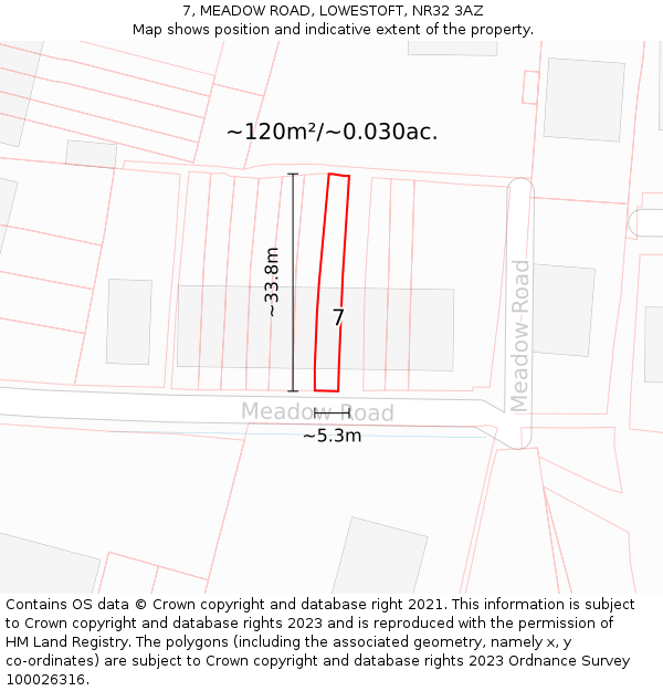 7, MEADOW ROAD, LOWESTOFT, NR32 3AZ: Plot and title map