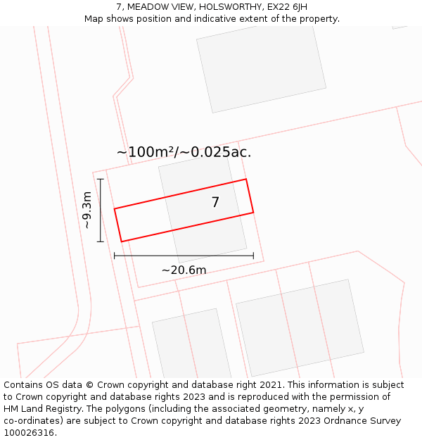 7, MEADOW VIEW, HOLSWORTHY, EX22 6JH: Plot and title map
