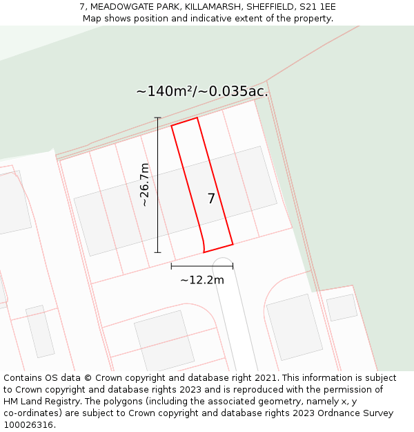 7, MEADOWGATE PARK, KILLAMARSH, SHEFFIELD, S21 1EE: Plot and title map