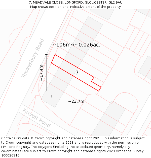 7, MEADVALE CLOSE, LONGFORD, GLOUCESTER, GL2 9AU: Plot and title map