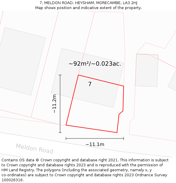 7, MELDON ROAD, HEYSHAM, MORECAMBE, LA3 2HJ: Plot and title map