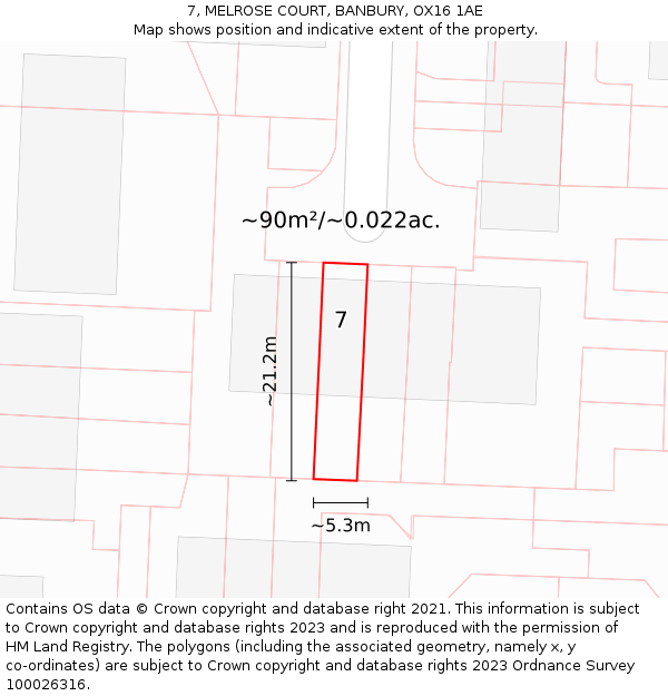 7, MELROSE COURT, BANBURY, OX16 1AE: Plot and title map