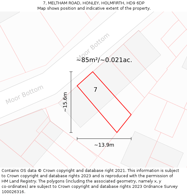 7, MELTHAM ROAD, HONLEY, HOLMFIRTH, HD9 6DP: Plot and title map
