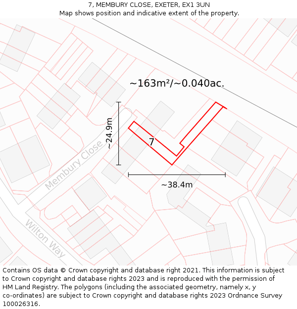 7, MEMBURY CLOSE, EXETER, EX1 3UN: Plot and title map