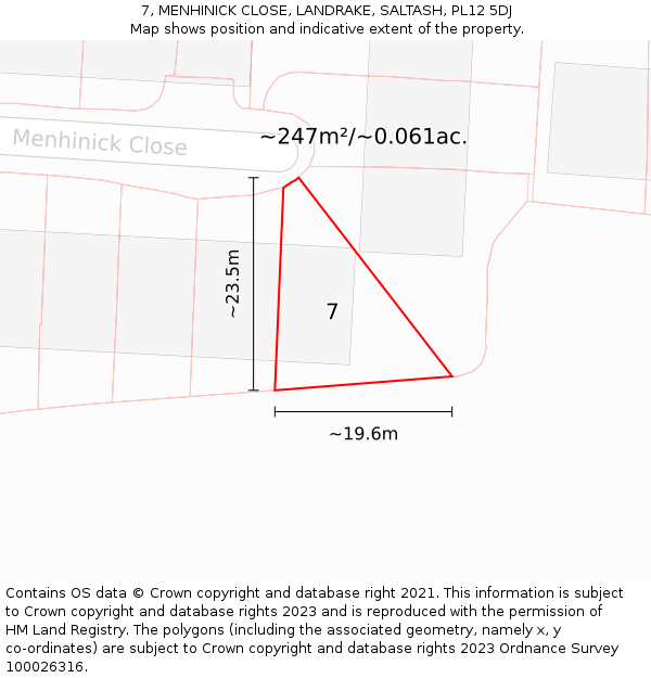 7, MENHINICK CLOSE, LANDRAKE, SALTASH, PL12 5DJ: Plot and title map