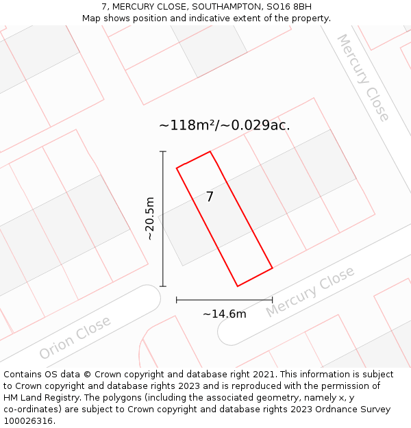 7, MERCURY CLOSE, SOUTHAMPTON, SO16 8BH: Plot and title map