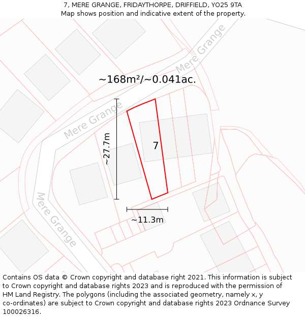 7, MERE GRANGE, FRIDAYTHORPE, DRIFFIELD, YO25 9TA: Plot and title map