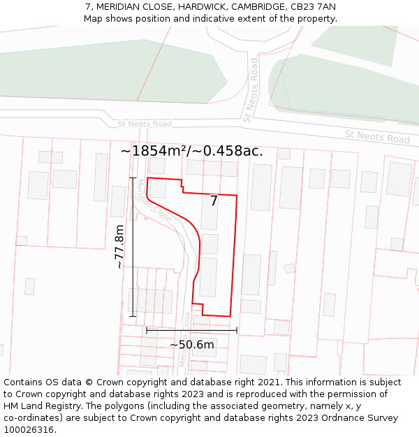 7, MERIDIAN CLOSE, HARDWICK, CAMBRIDGE, CB23 7AN: Plot and title map