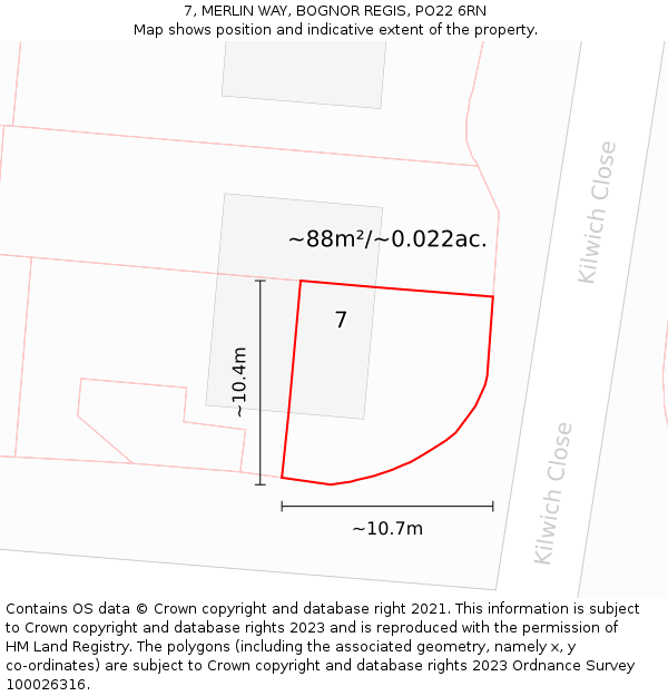 7, MERLIN WAY, BOGNOR REGIS, PO22 6RN: Plot and title map