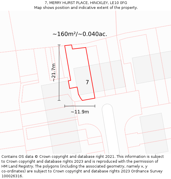 7, MERRY HURST PLACE, HINCKLEY, LE10 0FG: Plot and title map