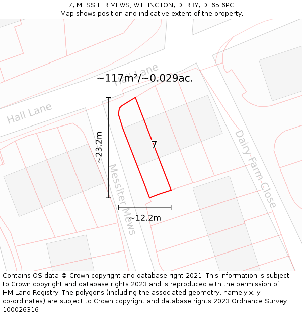 7, MESSITER MEWS, WILLINGTON, DERBY, DE65 6PG: Plot and title map