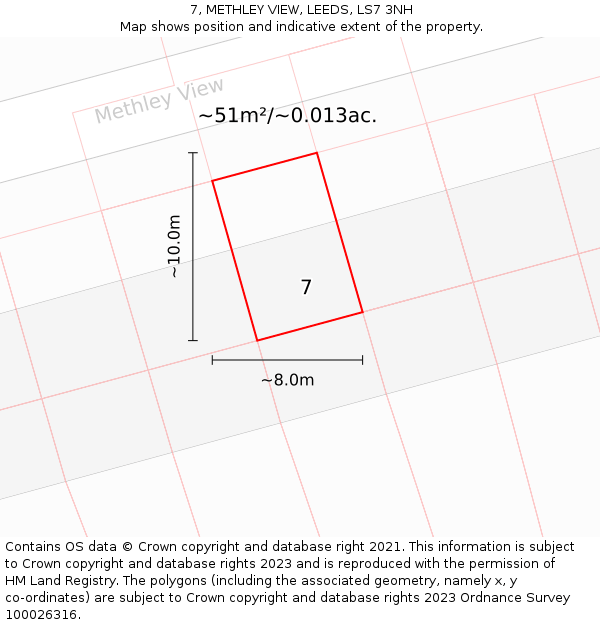 7, METHLEY VIEW, LEEDS, LS7 3NH: Plot and title map
