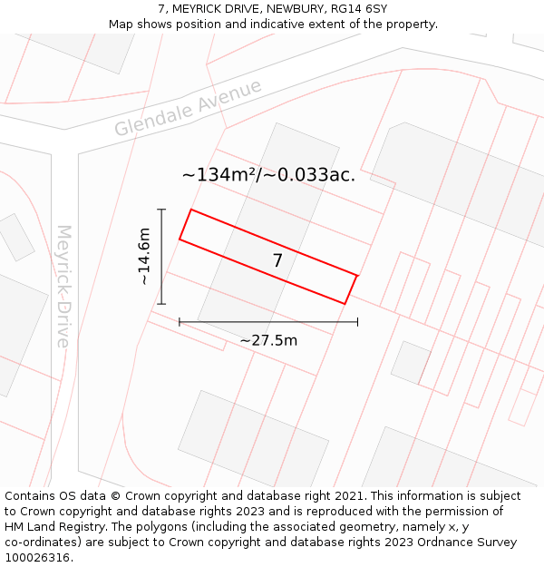 7, MEYRICK DRIVE, NEWBURY, RG14 6SY: Plot and title map