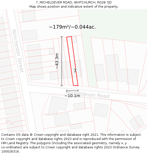 7, MICHELDEVER ROAD, WHITCHURCH, RG28 7JD: Plot and title map