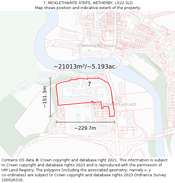 7, MICKLETHWAITE STEPS, WETHERBY, LS22 5LD: Plot and title map