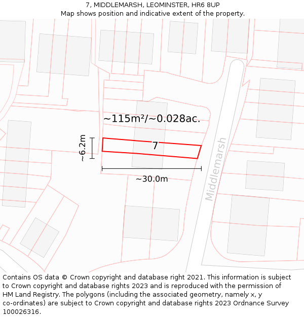 7, MIDDLEMARSH, LEOMINSTER, HR6 8UP: Plot and title map