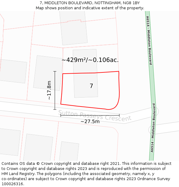 7, MIDDLETON BOULEVARD, NOTTINGHAM, NG8 1BY: Plot and title map