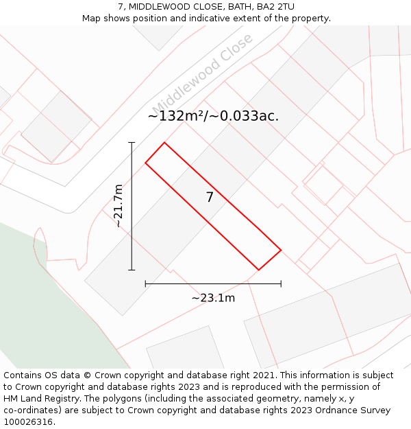 7, MIDDLEWOOD CLOSE, BATH, BA2 2TU: Plot and title map