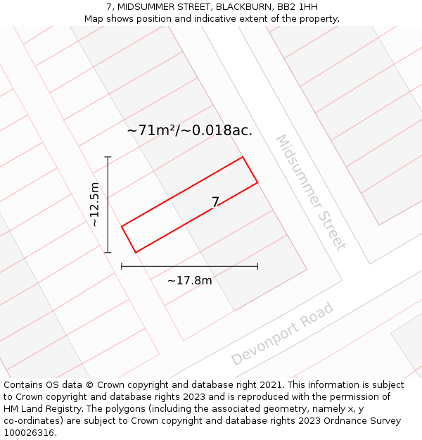 7, MIDSUMMER STREET, BLACKBURN, BB2 1HH: Plot and title map