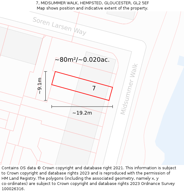 7, MIDSUMMER WALK, HEMPSTED, GLOUCESTER, GL2 5EF: Plot and title map