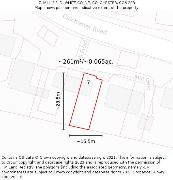 7, MILL FIELD, WHITE COLNE, COLCHESTER, CO6 2FB: Plot and title map