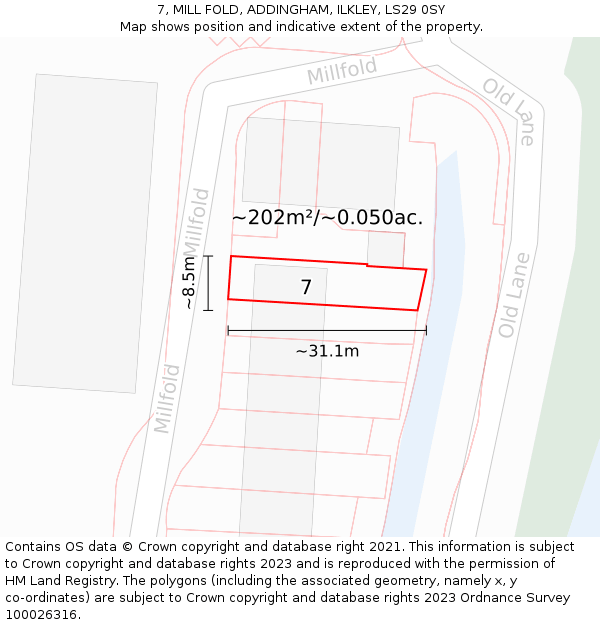 7, MILL FOLD, ADDINGHAM, ILKLEY, LS29 0SY: Plot and title map