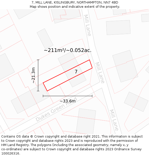 7, MILL LANE, KISLINGBURY, NORTHAMPTON, NN7 4BD: Plot and title map