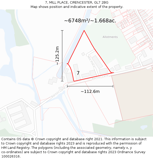 7, MILL PLACE, CIRENCESTER, GL7 2BG: Plot and title map