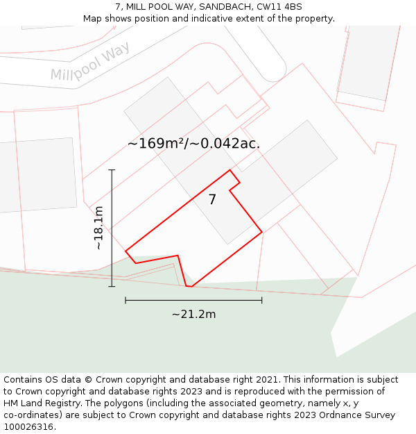 7, MILL POOL WAY, SANDBACH, CW11 4BS: Plot and title map